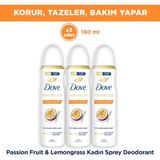 Dove Kadın Sprey Deodorant 72 Saat Koruma Passion Fruit & Lemongrass 150 ml X3