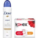 Dove Original 150 ml Sprey Deodorant + Kotex Normal 8 Adet Hijyenik Ped