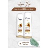 Dove Saç Kremi Onarıcı Bakım Argan Yağı 350 ml x 2 Adet ve Şampuan Fırçası