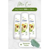 Dove Ultra Care Saç Kremi Avokado Özü 350 ml x 3 Adet ve Şampuan Fırçası