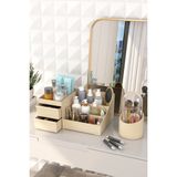 Dovi Home Bonnie Makyaj Kozmetik ve Fırçalık Düzenleyici Organizer 2'li Set Krem