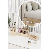 Dovi Home Makyaj Düzenleyici ve Kozmetik Saklama Kutusu Organizer 3'lü Set - Bej