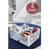 DOVİHOME 2 Adet Ahşap Saplı Görünüm Beyaz Renk Plastik Mutfak | Banyo | Eşya Organizer Sepet Düzenleyici Set
