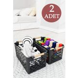 DOVİHOME 2 Adet Ahşap Saplı Görünüm Siyah Renk Plastik Mutfak | Banyo | Eşya Organizer Sepet Düzenleyici Set