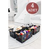 DOVİHOME 4 Adet Ahşap Saplı Görünüm Siyah Renk Plastik Mutfak | Banyo | Eşya Organizer Sepet Düzenleyici Set