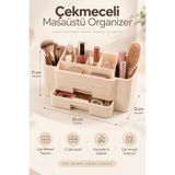 DOVİHOME Glow Serisi Smart 2 Çekmeceli Masaüstü Organizer – Çok Bölmeli Makyaj, Kozmetik ve Kişisel Bakım Düzenleyici – Krem