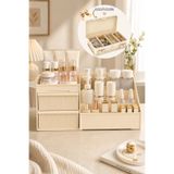 DOVİHOME HEDİYELİ Glow Serisi Grande iki Çekmeceli Krem Renkli Makyaj ve Kozmetik Düzenleyici Organizer XL 35cm Genişlik