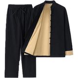 Dövüş Sanatları Takım Elbise Erkek Çin Geleneksel Giyim Üniforma Uzun Kollu Gömlek ve Pantolon Pense Takım Kung Fu Üniformaları Pamuk Keten Tai Chi Giyim Zen Meditasyon, Siyah, (XXL-3XL)
