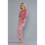 DOWRY Kadın %100 Pamuk Uzun Kollu Pijama Takımı 09-271 - Gül Kurusu - 2XL