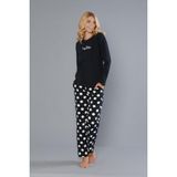 DOWRY Kadın %100 Pamuk Uzun Kollu Pijama Takımı 09-271 - Siyah - 2XL