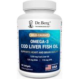 Dr. Berg Nutritionals Omega-3 Cod Liver Fish Oil (1250 Mg) From Wild-Caught Cod - Lemon-Flavored Omega-3 Fish 60 Softgels - Aromasız