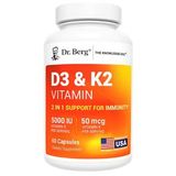 Dr. Berg (Özelsporcugıdaların'dan !!) Vitamin D3 & K2 5,000 IU + MK-7 – 60 Capsul – Immune, Bone Heart Support Magnezium, Zinc, B6. (Renksiz)