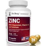 Dr. Berg Zinc 30MG Enhanced With Magnezium, Vitamin D3, Selenium, & Copper - Zinc For Men & Women - Chelated Zinc For Immune, Skin, Hair, & Nails Support* - 60 Capsul.abd Menşei - Aromasız