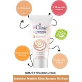 Dr. Clinic SPF 50+ aydınlatıcı fondöten etkili güneş koruyucu yüz kremi, cilt tonunu eşitleyip nem sağlar