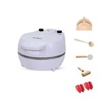 Dr.Maya® Minik Şef Seti | 6 parça | Multi (lahmacun) Taş Fırın Makinesi + 5 Farklı Mutfak Gereci (Beyaz)