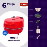 Dr.Maya® | Tandır Usta Seti - 6 Parça | Multi Lahmacun Taş Fırın Makinesi (Kırmızı) + Mutfak Gereçleri