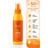 Dr. Mira Belle Derma Expert SPF 50+ Güneş Koruyucu Sun Milk 200 ml, Beyaz İz Bırakmayan Su Bazlı Hafif Dokulu C Vitaminli ve Hyaluronik Asitli Güneş Sütü