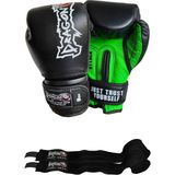 Dragon Attack 5 Boks Eldiveni 10 oz Suni Deri ve Bandaj Seti Muay Thai için Özel Tasarım - Siyah