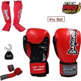 Dragon Attack 5 Plus Profesyonel Boks Eldiveni 4'lü Set Boks Eldiveni Kaval Koruyucu Bandaj Dişlik - Kırmızı - 10 oz