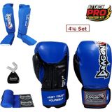 Dragon Attack 5 Plus Profesyonel Boks Eldiveni 4'lü Set Boks Eldiveni Kaval Koruyucu Bandaj Dişlik - Mavi - 12 oz
