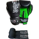 Dragon Attack 8 oz Boks Eldiveni ve Bandaj 2'li Set Kick Boks Muay Thai İçin Esnek Malzeme - Siyah