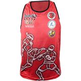 Dragon Dijital Baskılı Kırmızı Muay Thai Federasyon Logolu Atlet XL Polyester Saten Kumaşla Üretilmiştir