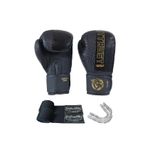 Dragon Do Cool Lime Hakiki Deri Kick Boks Eldiveni Muay Thai Bandaj Dişlik 3'Lü Set Siyah 10 Oz