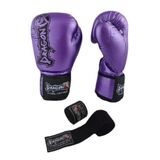 Dragon Do Favela Boks Eldiveni, Muay Thai Boxing Gloves 12 Oz Mor ve 3,5 Metre Elastik Bandaj