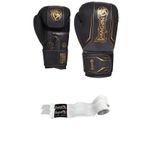 Dragon Do Legacy Kick Boks Eldiveni Bokseldiveni Muay Thai Beyaz Bandajlı 2'Li Set Siyah 12 Oz