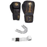 Dragon Do Legacy Kick Boks Eldiveni Muay Thai Beyaz Bandajlı Şeffaf Dişlik 3'Lü Set Siyah 14 Oz