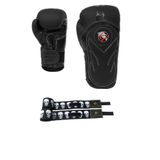 Dragon Do Tepito Boks Eldiveni Muay Thai Kick Ve A3 Store Bandajlı 2'Li Set Gifttoom Siyah 12 Oz