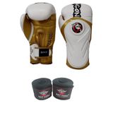 Dragon Do Tepito Boks Kıck Muay Thai Eldiveni Ve Bat 2000 Bandaj 2'Li Set Beyaz Altın 14 Oz