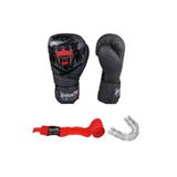 Dragon Do Yakuza Kick Boks Eldiveni Kırmızı Bandajlı 3'Lü Set Bandaj Ve Dişlik Siyah 12 Oz