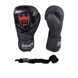 Dragon Do Yakuza Kick Boks Eldiveni Muay Thai Ve Bandajı 2'Li Set Siyah 10 Oz,DRGYAKUZA10