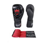 Dragon Do Yakuza Kick Boks Eldiveni Ve Kırmızı 3 5 Metre Bandajlı Set Siyah 12 Oz