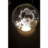 Dragon Ejderha 3D Led Işık Cam Küre Tek Renk Gece Lambası Feng Shui 8 cm Mega Boy Koruyucu