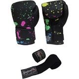 DragonDo Akira Boks Eldiveni ve Bandaj 2'li Set Suni Deri Malzemeden Üretilmiş Antreman ve Müsabaka İçin - Siyah - 14 oz
