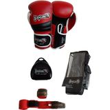 Dragondo Attack 6 Boks Eldiveni Muay Thai Kick Boks Eldiveni Bandaj Dişlik ve Taşıma Çantalı Set - Kırmızı - 10 oz