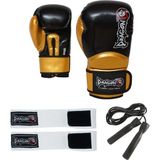 Dragondo Carbon Boks Eldiveni Elastik Boks Bandajı ve Atlama Ipi Kick Boks Set - Siyah - 14 oz
