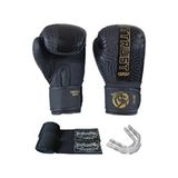 DragonDo Cool Lime Hakiki Deri Kick Boks Eldiveni Muay Thai 3'lü Set Deri Malzeme ile Üst Düzey Koruma - Siyah - 14 oz