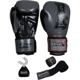 DragonDo Dragon Attack 5 Plus Pro Boks Eldiveni 3'lü Set Kick Boks Muay Thai Boks Eldiveni Bandaj ve Dişlik - Gri - 8 oz