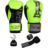 DragonDo Dragon Attack 5 Plus Pro Boks Eldiveni 3'lü Set Kick Boks Muay Thai Boks Eldiveni Bandaj ve Dişlik - Yeşil - 10 oz