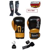 Dragondo Dragon Carbon Boks Eldiveni 4'lü Set Muay Thai Kick Boks Eldiveni Kaval Koruyucu Bandaj Dişlik