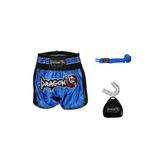 Dragondo Dragon Retro Şort Muaythai Kick Boks 3,5 mt Bandaj ve Şeffaf Dişlik Kickboks Muay Thai 3lü Set