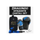Dragondo Dynamite Kick Boks Eldiveni, 10 oz, Bandaj, Dişlik ve Taşıma Çantalı 4'lü Set, Mavi