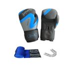 Dragondo Dynamite Kick Boks Eldiveni, 10 oz, Mavi, Bandaj ve Dişlik 3'lü Set