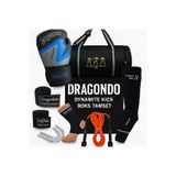 Dragondo Dynamite Kick Boks Eldiveni, 10 oz, Mavi, Çantalı 7'li Tam Set, Unisex