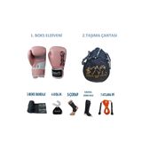 Dragondo Favela Kadın Pembe Boks Eldiveni Seti 7'li, 12 oz, Bandaj, Dişlik, Çanta, Çorap, Kaval Koruyucu, Atlama İpi
