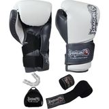 Dragondo Kunuri Kickboks Muaythai Müsabaka Antreman Dragon Boks Eldiveni Bandaj ve Dişlik 3'lü Set - Beyaz - 12 oz