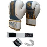 DragonDo Legacy Kick Boks Eldiveni Boks Eldiveni Muaythai Müsabaka Antreman Eldiveni 3'li Set Beyaz Altın - 10 oz